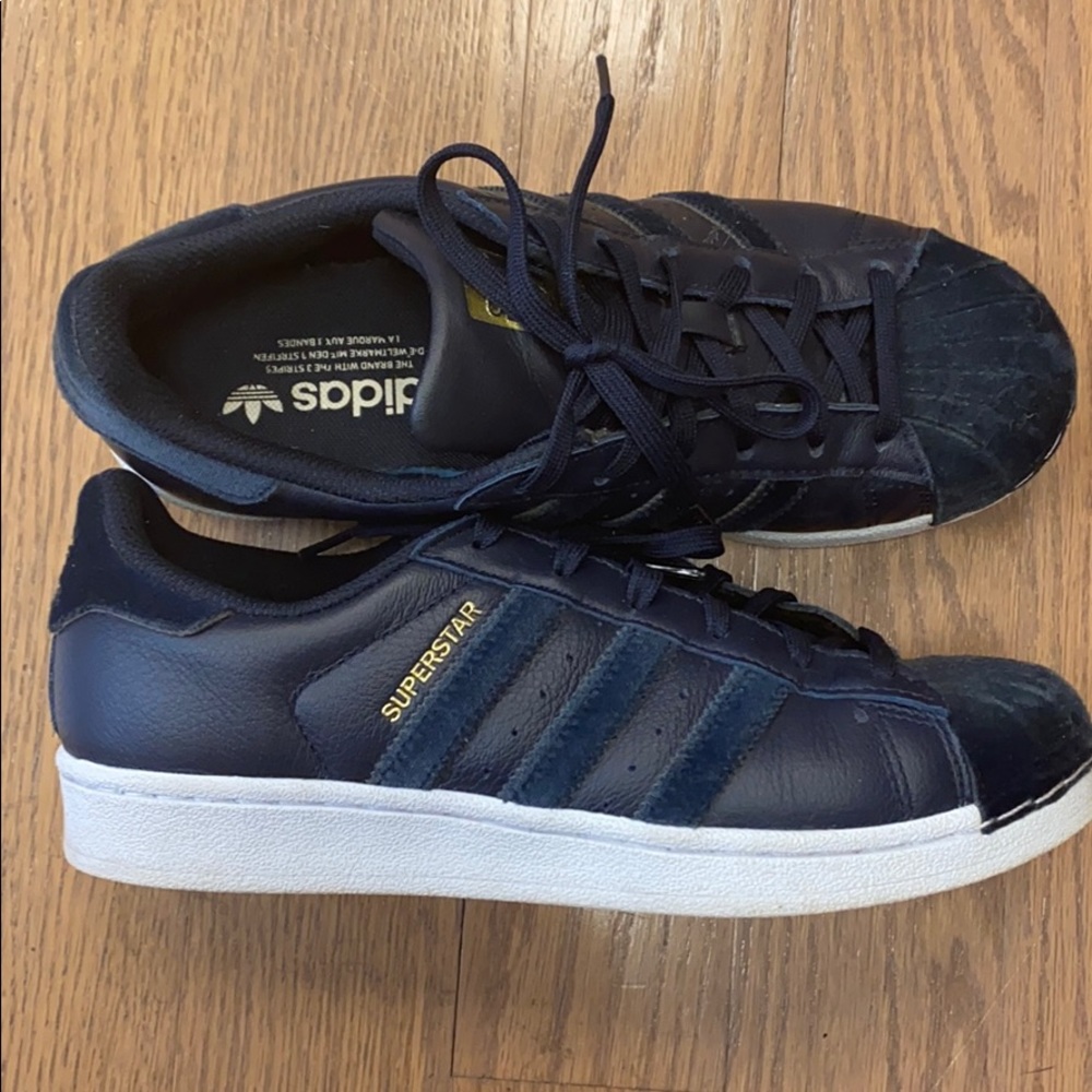 Adidas Superstar Navy leather with suede.